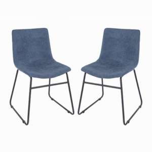 Airdrie Blue Fabric Dining Chair With Black Metal Legs In Pair