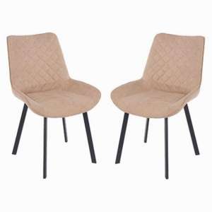 Airdrie Fabric Sand Dining Chair With Metal Black Legs In Pair