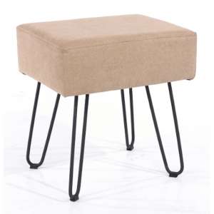 Airdrie Rectangular Fabric Stool In Sand With Metal Legs