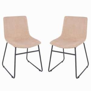 Airdrie Sand Fabric Dining Chair With Black Metal Legs In Pair