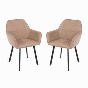 Airdrie Sand Fabric Dining Chair With Metal Black Legs In Pair