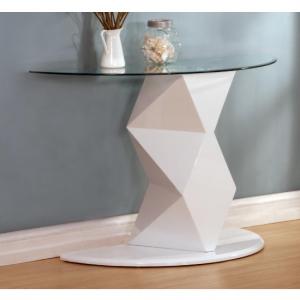 Aruba Glass Console Table In Clear With White High Gloss Base