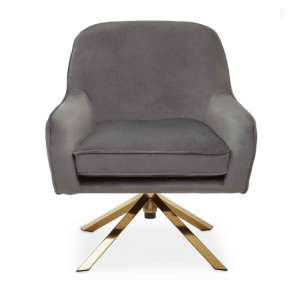 Asansol Velvet Bedroom Chair In Grey With Gold Legs