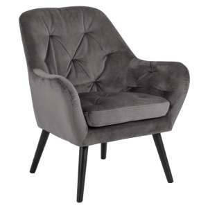 Asatro Fabric Lounge Chair In Dark Grey With Black Wooden Legs