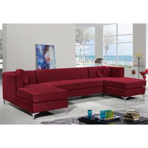 Asbury U-Shape Plush Velvet Corner Sofa In Red