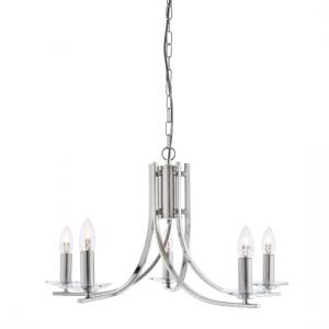 Ascona 5 Lamp Ceiling Light In Satin Silver With Glass Sconces