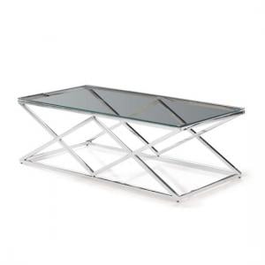 Vauxhall Glass Coffee Table In Clear With Polished Steel Frame