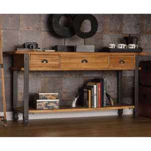 Ashbling Wooden 3 Drawers Console Table In Natural