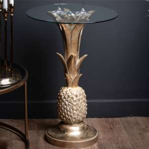 Ashbon Clear Glass Side Table With Gold Pineapple Base
