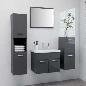 Asher High Gloss Bathroom Furniture Set In Grey