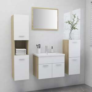 Asher Wooden Bathroom Furniture Set In White And Sonoma Oak