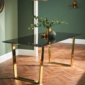 Ashwell High Gloss Dining Table In Black With Gold Legs
