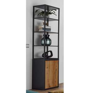 Asmara Wooden 4 Shelves Storage Cabinet In Anthracite And Oak