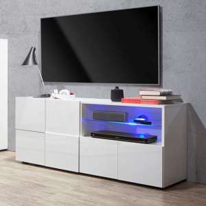 Aspen Contemporary TV Stand In White High Gloss With LED