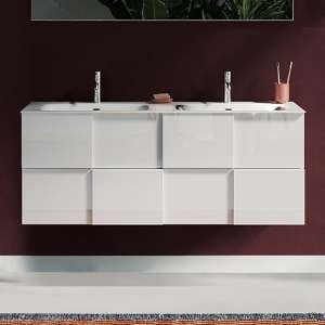 Aspen High Gloss 120cm Wall Vanity Unit And 2 Drawers In White