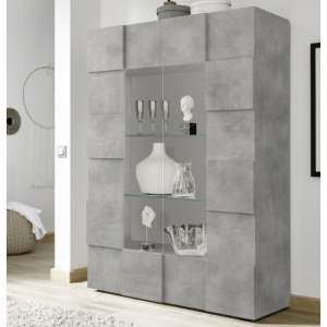 Aspen Wooden Display Cabinet In Concrete With 2 Doors