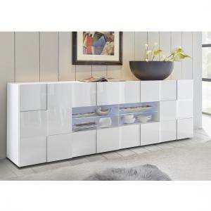 Aspen Modern Sideboard Large In White High Gloss With LED