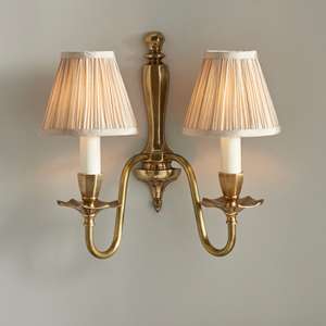 Asquith Twin Beige Shades Wall Light In Solid Brass