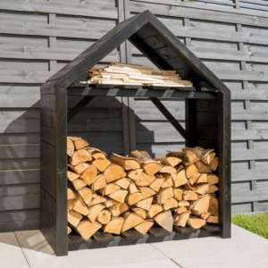 Assington Wooden Log Store With Shelf In Black