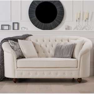 Astarik Chesterfield Fabric 2 Seater Sofa In Ivory