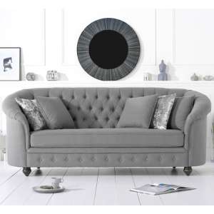 Astarik Chesterfield Fabric 3 Seater Sofa In Grey