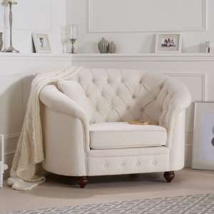 Astarik Chesterfield Fabric Armchair In Ivory