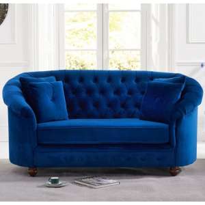 Astarik Chesterfield Plush Fabric 2 Seater Sofa In Blue