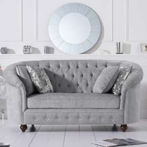 Astarik Chesterfield Plush Fabric 2 Seater Sofa In Grey