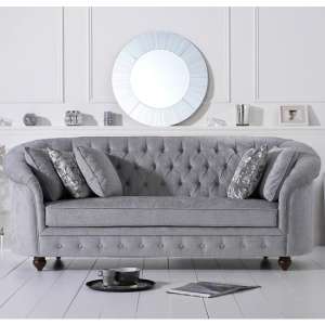 Astarik Chesterfield Plush Fabric 3 Seater Sofa In Grey