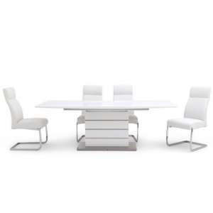 Malton Glass Extending Dining Table White Gloss 6 Darwen Chairs