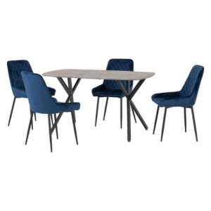 Alsip Concrete Effect Dining Table With 4 Avah Blue Chairs
