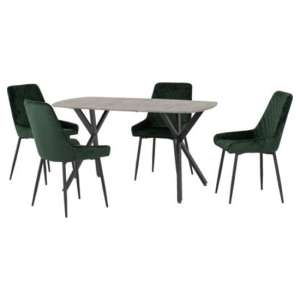 Alsip Concrete Effect Dining Table With 4 Avah Green Chairs