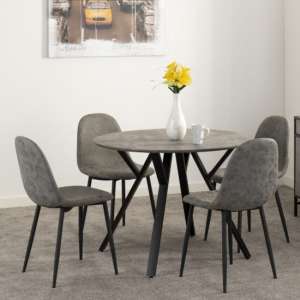 Alsip Round Dining Table In Concrete Effect With 4 Chairs