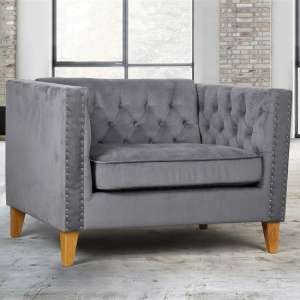 Atherton Fabric Sofa Chair In Grey Velvet With Wooden Legs