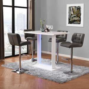 Atlantis LED High Gloss Bar Table With 4 Candid Grey Stools