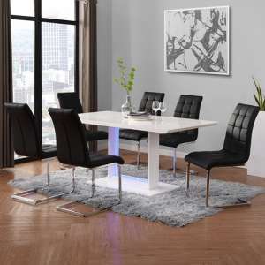 Atlantis LED Large High Gloss Dining Table 6 Paris Black Chairs