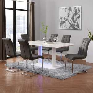 Atlantis LED Large High Gloss Dining Table 6 Paris Grey Chairs