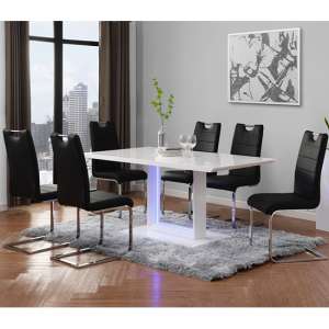 Atlantis LED Large High Gloss Dining Table 6 Petra Black Chairs