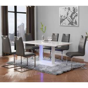 Atlantis LED Large High Gloss Dining Table 6 Petra Grey Chairs