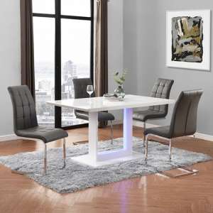 Atlantis LED Small High Gloss Dining Table 4 Paris Grey Chairs