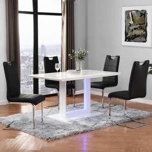 Atlantis LED Small High Gloss Dining Table 4 Petra Black Chairs