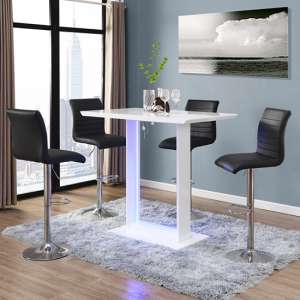 Atlantis LED High Gloss Bar Table With 4 Ripple Black Stools