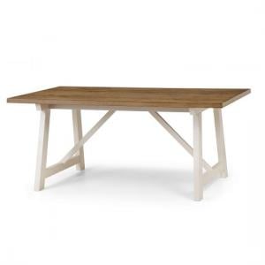 Altidor Wooden Dining Table In Oak With Ivory Lacquered Base