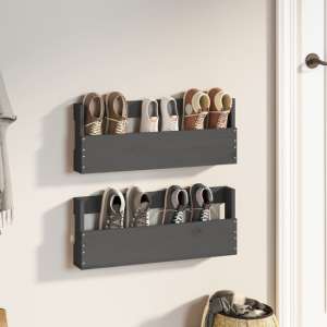 Atmore Pinewood Wall-Mounted Shoe Storage Rack In Grey