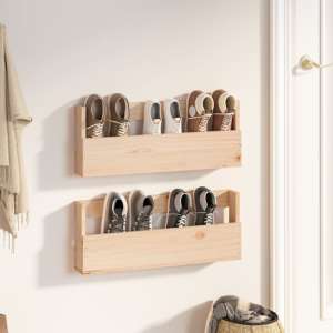 Atmore Pinewood Wall-Mounted Shoe Storage Rack In Natural