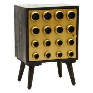 Atria Wooden Bedside Cabinet With 1 Door In Black And Gold