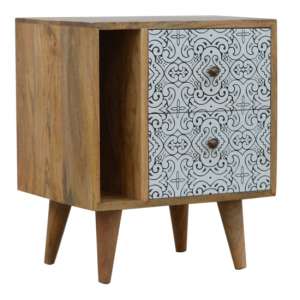 Atria Wooden Porcelain Pattern Bedside Cabinet in Oak Ish