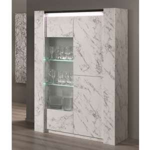 Attoria LED 2 Door Display Cabinet Black And White Marble Effect