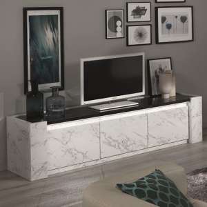 Attoria LED Large TV Stand In White And Black Marble Effect