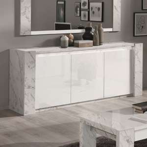 Attoria LED Wooden Sideboard In White Marble Effect